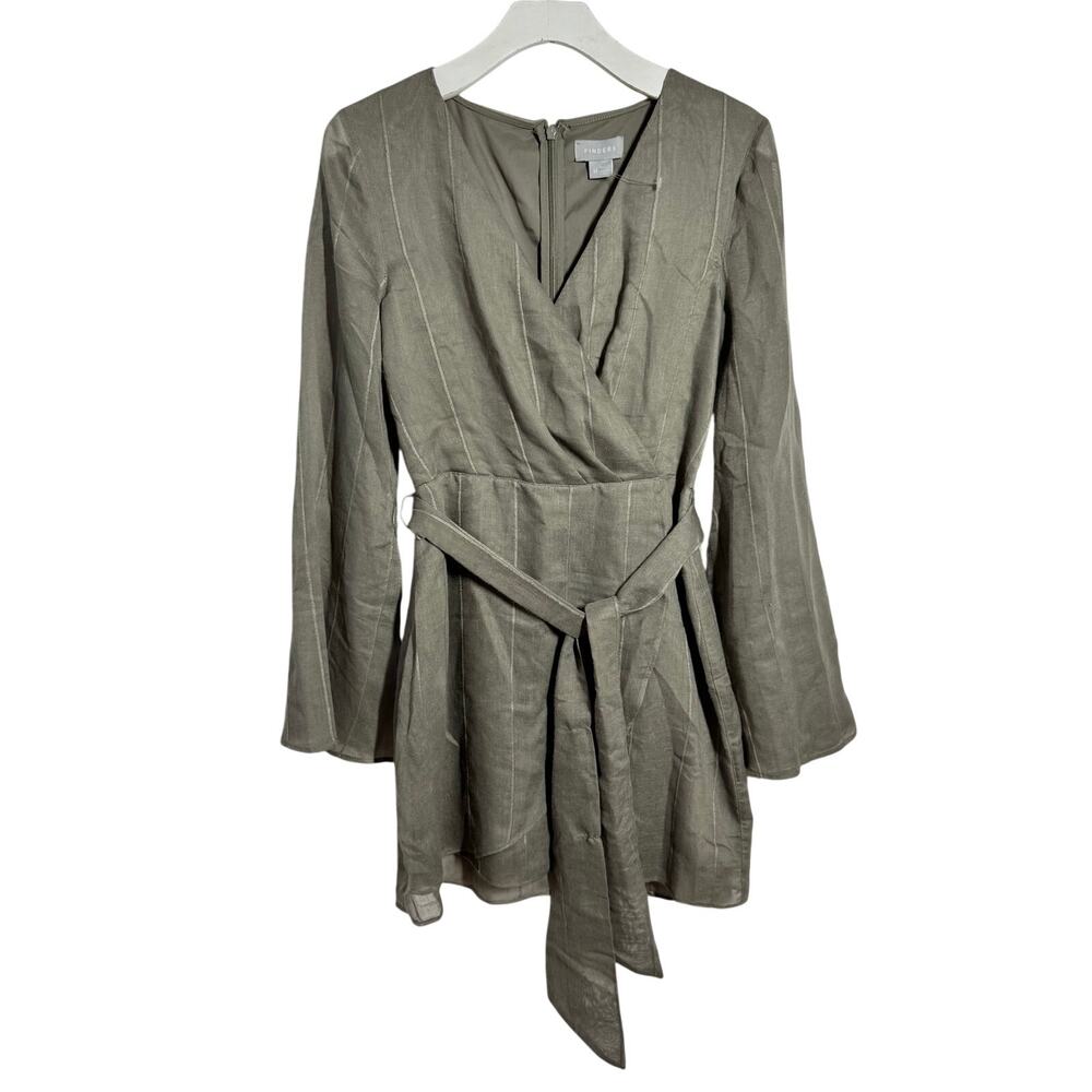Finders Keepers Minimalist Boho Bell Sleeve Mini Dress Women M Olive Green Coast